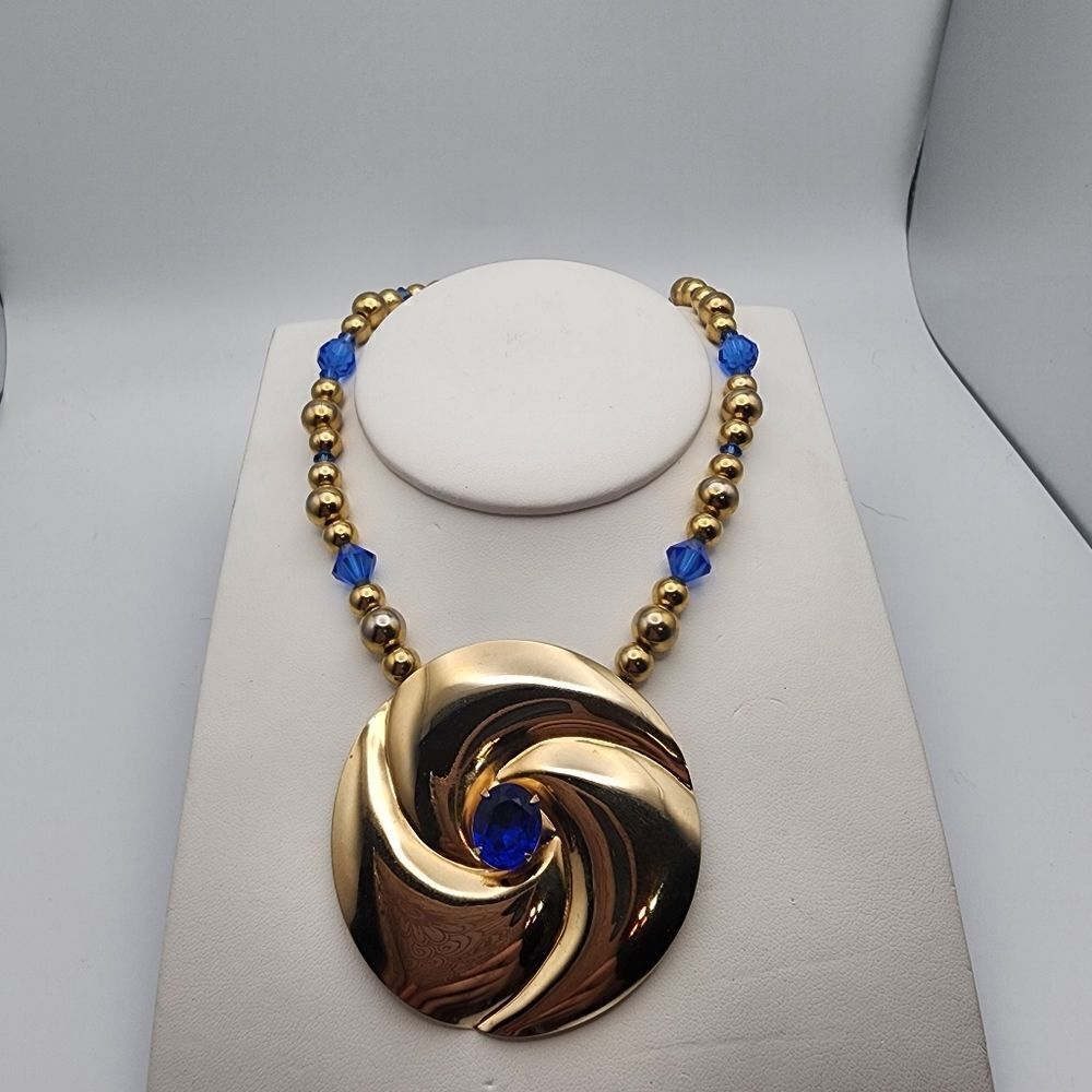 Vintage Karla Jordan Gold Tone & Blue Necklace